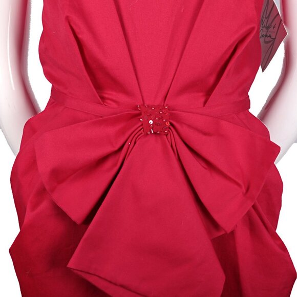 Badgley Mischka Red Strapless Dress by Mark & James Waist Bow Sequins Cotton NEW - Picture 5 of 13